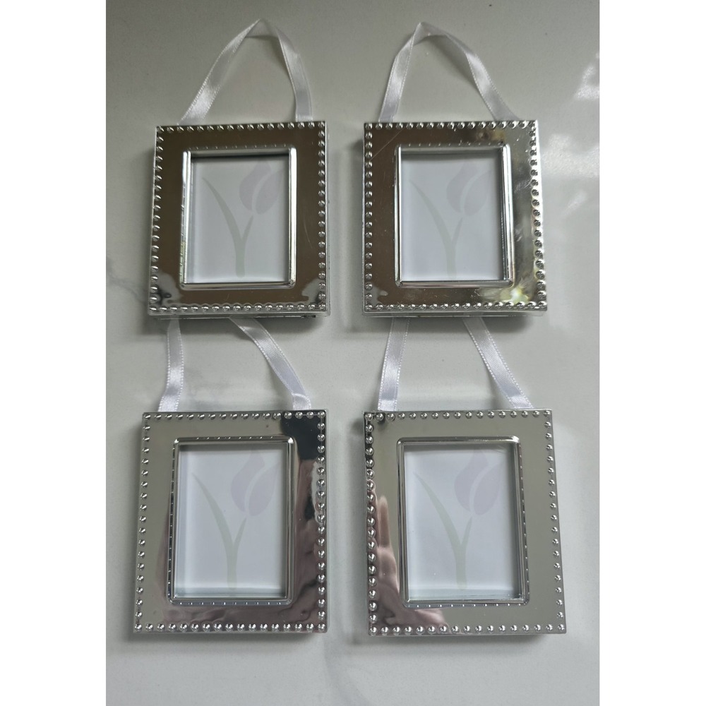 Silvertone Frame Ornaments Back Magnets Holds 1.5‎ X 2 In Photo Set Of 4 New